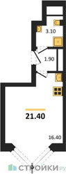 Планировка студии(квартира) площадью 21.4 квадратных метров в ЖК “ЖК Wave (Вейв)”