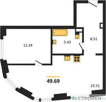 Планировка однокомнатной(квартира) площадью 49.69 квадратных метров в “ЖК Гранд Фили”