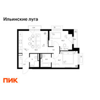Планировка двухкомнатной(квартира) площадью 50.8 квадратных метров в “ЖК Ильинские луга”