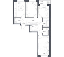 Планировка трехкомнатной(квартира) площадью 76.12 квадратных метров в “ЖК Прибрежный Парк”