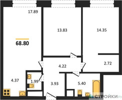Планировка двухкомнатной(квартира) площадью 68.8 квадратных метров в “ЖК Собрание клубных домов West Garden (Вест Гарден)”