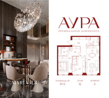 Планировка двухкомнатной(квартира) площадью 80.1 квадратных метров в “ЖК АУРА”