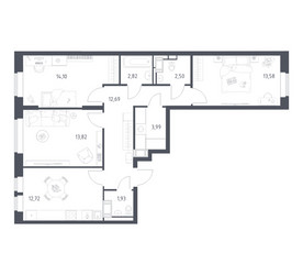 Планировка трехкомнатной(квартира) площадью 78.15 квадратных метров в ЖК “ЖК Большое Путилково”