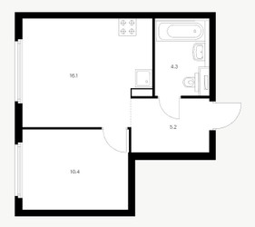 Планировка однокомнатной(квартира) площадью 36.1 квадратных метров в ЖК “ЖК Барклая 6”