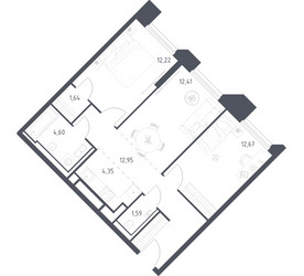Планировка двухкомнатной(апартаменты) площадью 62.9 квадратных метров в ЖК “ЖК Скай Спутник”
