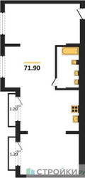 Планировка двухкомнатной(квартира) площадью 71.9 квадратных метров в ЖК “ЖК Первый квартал”
