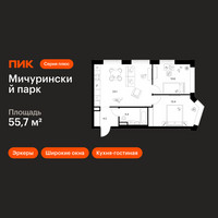 Планировка двухкомнатной(квартира) площадью 55.7 квадратных метров в “ЖК Мичуринский Парк”