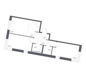Планировка двухкомнатной(квартира) площадью 59.18 квадратных метров в ЖК “ЖК Квартал Западный”