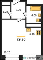 Планировка студии(квартира) площадью 28.8 квадратных метров в “ЖК Пушкино Град”
