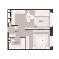 Планировка однокомнатной(квартира) площадью 42.4 квадратных метров в “ЖК Гранд Комфорт”