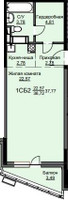 Планировка студии(квартира) площадью 38 квадратных метров в “ЖК Соболевка”
