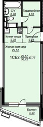 Планировка студии(квартира) площадью 38 квадратных метров в ЖК “ЖК Соболевка”