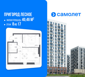 Планировка однокомнатной(квартира) площадью 40.46 квадратных метров в ЖК “ЖК Пригород Лесное”