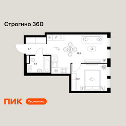 Планировка однокомнатной(квартира) площадью 37.5 квадратных метров в ЖК “ЖК Строгино 360”