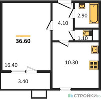 Планировка однокомнатной(квартира) площадью 36.6 квадратных метров в “ЖК Первый Лермонтовский”