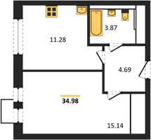 Планировка однокомнатной(квартира) площадью 34.98 квадратных метров в “ЖК Квартал Сабурово”
