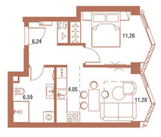 Планировка однокомнатной(квартира) площадью 39.8 квадратных метров в “ЖК Symphony 34 (Симфония 34)”