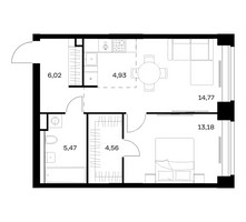 Планировка однокомнатной(квартира) площадью 48.93 квадратных метров в “ЖК НОВА”