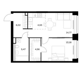 Планировка однокомнатной(квартира) площадью 48.93 квадратных метров в ЖК “ЖК НОВА”