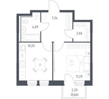 Планировка однокомнатной(квартира) площадью 36.24 квадратных метров в “ЖК Квартал Ивакино”