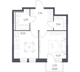 Планировка однокомнатной(квартира) площадью 36.24 квадратных метров в ЖК “ЖК Квартал Ивакино”