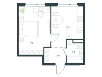 Планировка однокомнатной(квартира) площадью 38 квадратных метров в ЖК “ЖК Левел Лесной”