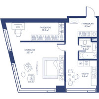 Планировка однокомнатной(квартира) площадью 53.4 квадратных метров в “ЖК Свет”
