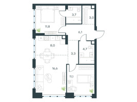 Планировка трехкомнатной(квартира) площадью 68.3 квадратных метров в “ЖК Level Южнопортовая”