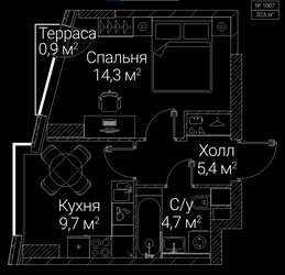 Планировка однокомнатной(квартира) площадью 32.6 квадратных метров в ЖК “ЖК СЕЗАР БУДУЩЕЕ”