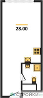 Планировка студии(апартаменты) площадью 28 квадратных метров в “ЖК Nametkin Tower (Наметкин Тауэр)”