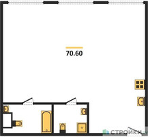 Планировка двухкомнатной(квартира) площадью 70.6 квадратных метров в “ЖК Nametkin Tower (Наметкин Тауэр)”