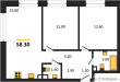 Планировка двухкомнатной(квартира) площадью 58.3 квадратных метров в “ЖК Shagal (Шагал)”