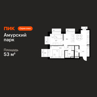 Планировка двухкомнатной(квартира) площадью 53 квадратных метров в “ЖК Амурский парк”