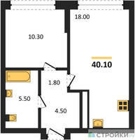 Планировка однокомнатной(квартира) площадью 40.1 квадратных метров в “ЖК Бестселлер”