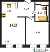 Планировка однокомнатной(квартира) площадью 37.27 квадратных метров в “ЖК Квартал Строгино”