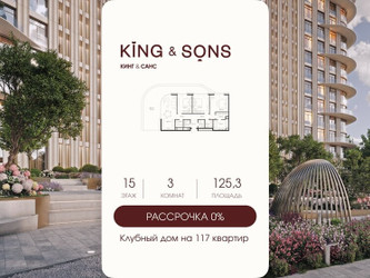 Планировка трехкомнатной(квартира) площадью 125.3 квадратных метров в ЖК “ЖК КИНГ&САНС”