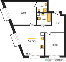 Планировка двухкомнатной(квартира) площадью 59.5 квадратных метров в “ЖК Дмитровское небо”