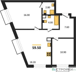 Планировка двухкомнатной(квартира) площадью 59.5 квадратных метров в ЖК “ЖК Дмитровское небо”