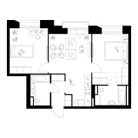 Планировка двухкомнатной(квартира) площадью 58.7 квадратных метров в “ЖК Онежский вал”