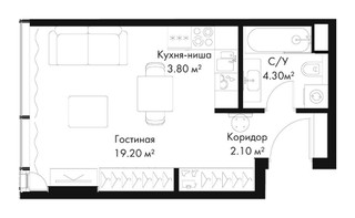 Планировка студии(квартира) площадью 29.4 квадратных метров в “ЖК Слава”