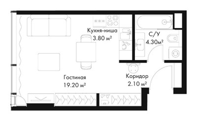 Планировка студии(квартира) площадью 29.4 квадратных метров в ЖК “ЖК Слава”