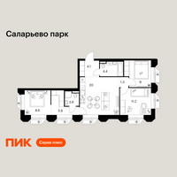 Планировка трехкомнатной(квартира) площадью 67.1 квадратных метров в “ЖК Саларьево парк”