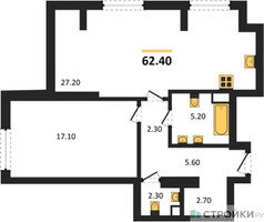 Планировка однокомнатной(квартира) площадью 62.4 квадратных метров в “ЖК Крылатская 33”