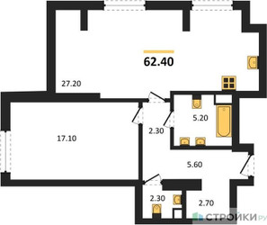 Планировка однокомнатной(квартира) площадью 62.4 квадратных метров в ЖК “ЖК Крылатская 33”