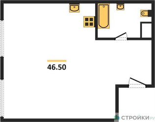 Планировка однокомнатной(апартаменты) площадью 46.5 квадратных метров в ЖК “ЖК Nametkin Tower (Наметкин Тауэр)”