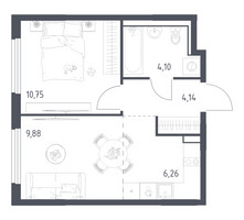 Планировка однокомнатной(квартира) площадью 35.13 квадратных метров в “ЖК Пригород Лесное”