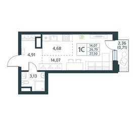 Планировка студии(квартира) площадью 27.7 квадратных метров в ЖК “ЖК Первый Рязанский”