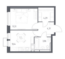 Планировка однокомнатной(квартира) площадью 33.41 квадратных метров в “ЖК Большое Путилково”