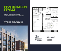Планировка двухкомнатной(квартира) площадью 47.29 квадратных метров в “ЖК Пушкино Град”