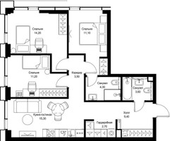 Планировка трехкомнатной(квартира) площадью 75.3 квадратных метров в “Мультиквартал СИТИДЗЕН”